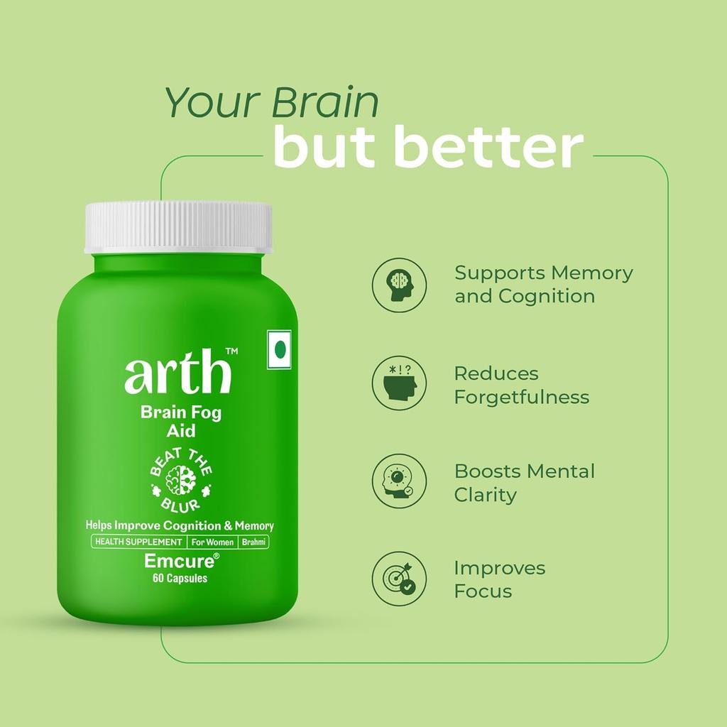 Arth Brahmi Capsules by Emcure | 60 Veg Capsules for Memory, Focus & Mental Clarity Support