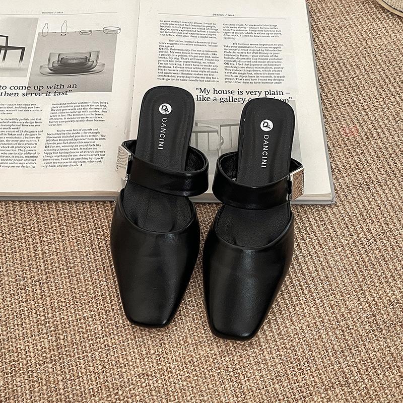 Temperament versatile bag head half slippers women's summer new retro thick low heel Mary Jane slope heel sandals lazy shoes