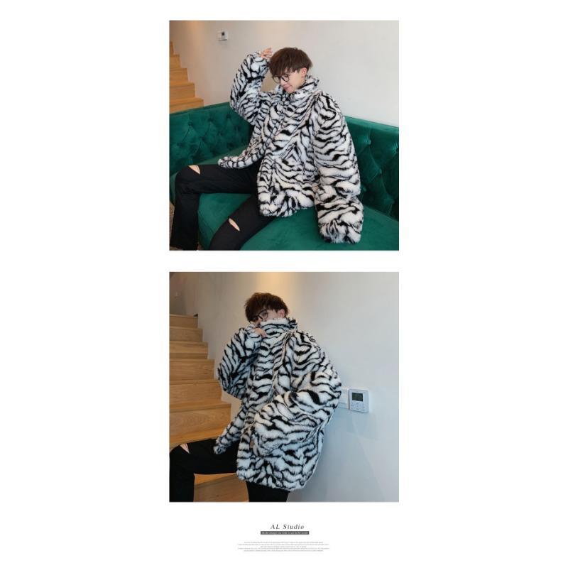 Casaco de Pele Falsa Unissex com Estampa de Tigre Oversized Quente de Inverno Streetwear