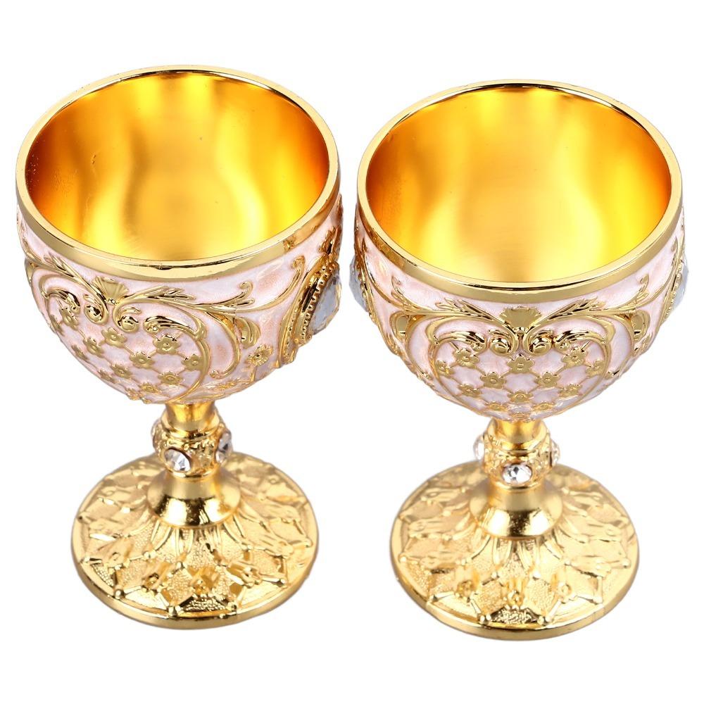 2PCS Small Zinc Alloy Goblet Gold White Retro Metal Cup Vintage Goblet  Party Drinking