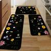 1Pcs Black Color Flower Pattern Floor Mat Modern Kitchen Polyester Rug Non-Slip Colorful Indoor Carpet, For Home Bathroom Bedroom Living Room Decor