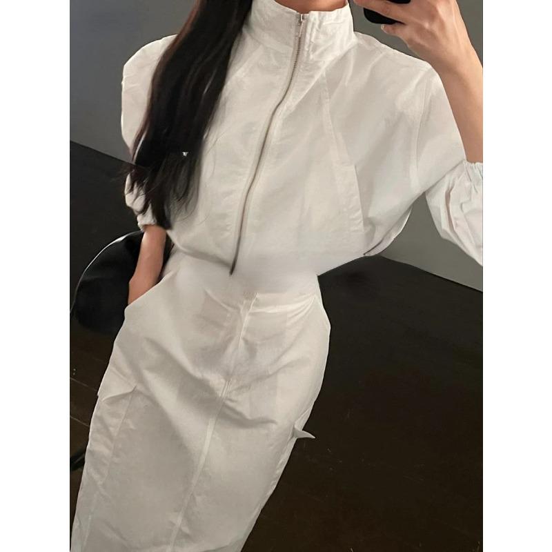 2024 Spring High Waist Button Long Skirt Short Long Sleeve Sports Coat Two Piece Set Women Solid Casual Shirt Y2k 2 Pieces Set