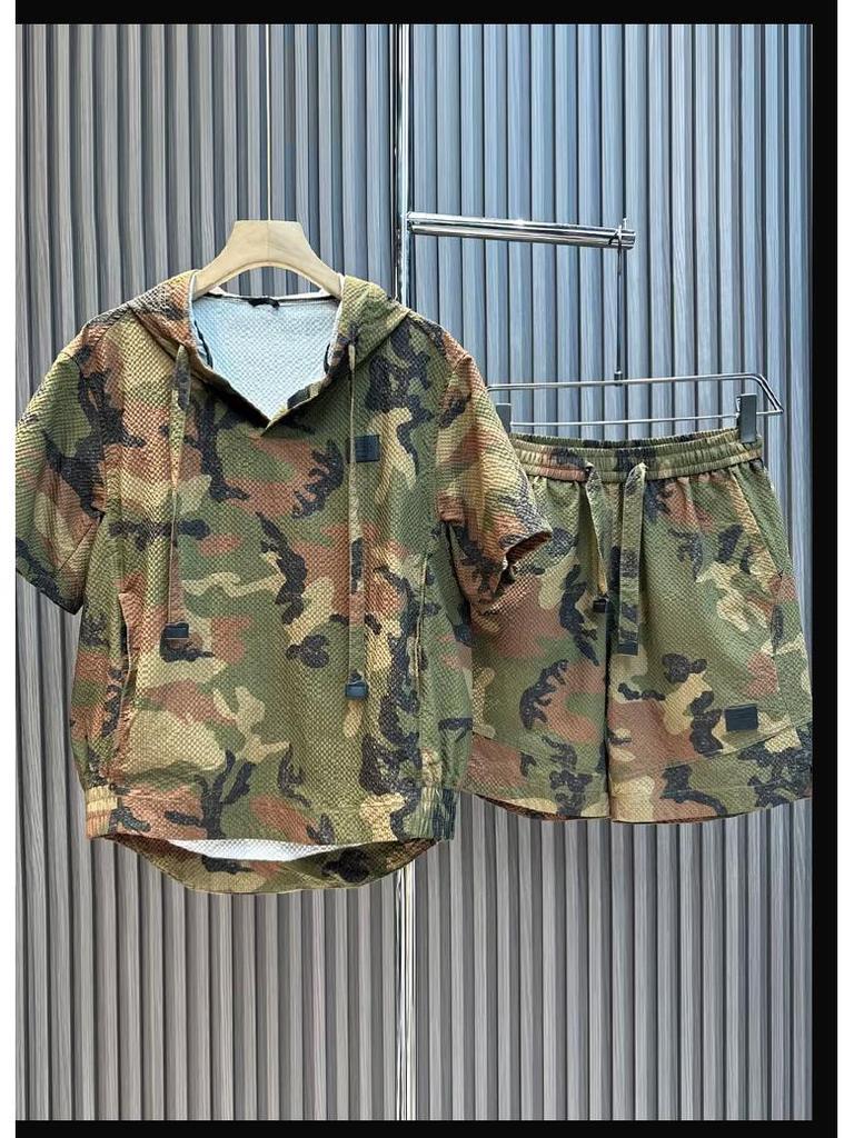 Men's Summer Casual Solid Color Two-Piece Sportswear Set - Hooded Pullover & Shorts