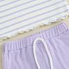 Little Girl 2 Piece Summer Set 6 12 18 24 Months 3 4 Years Round Neck Short Sleeve Striped Tops + Elastic Waist Wave Hem Shorts Infant Toddler Outfits