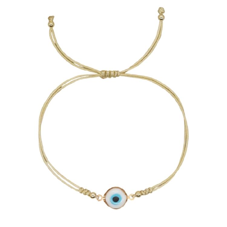 Bohemian Evil Eyes Glass Bead Bracelet Gold Accented Adjustable Cord Wristchain Jewelry For Everyday Wear