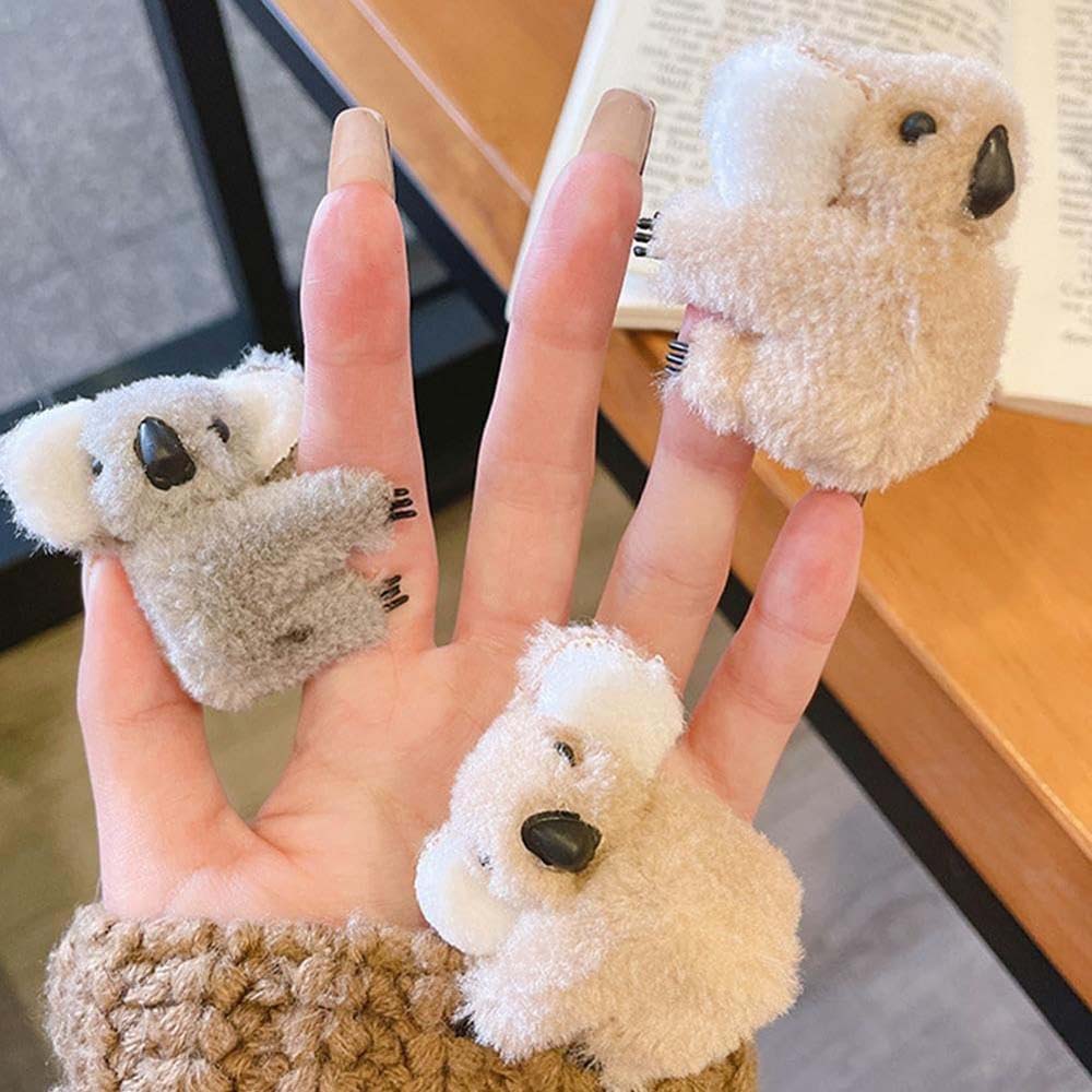 2Pcs Plush Koala Hair Clips, Cute Stuffed Animal Hair Clips, Small Koala Bear Hair Claw Bangs Clip Irregular Hair Clamps Hairpin Hair Accessories