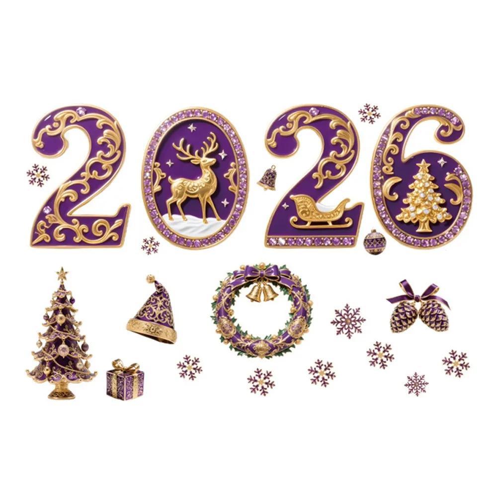 Multicolor 2026 3D Number Stickers Xmas Tree Bell Cartoon Santa Window Stickers DIY Accessories Glass Sticker