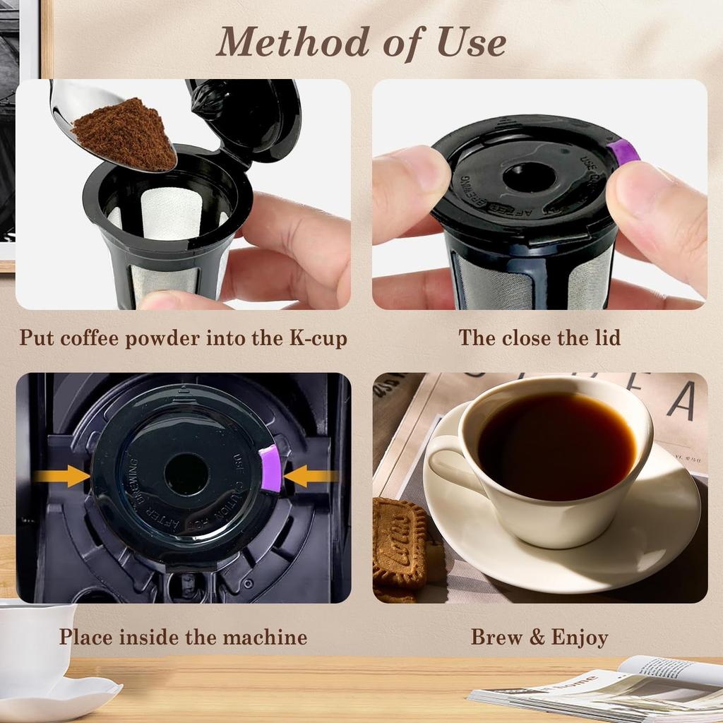 EKIND Reusable K-Cup Coffee Filters, Compatible with K-Cup 1.0, 2.0, and MiniPlus Series Refill Pods, Set of 4, Black