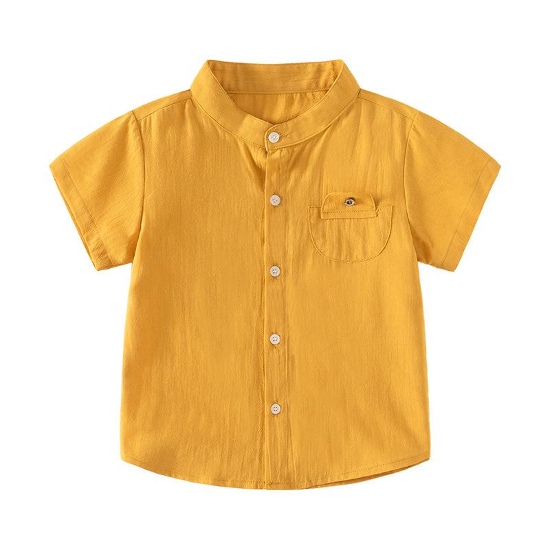 Boys Stand Collar Shirt Short Sleeve Cotton Casual Outdoor Sports Top Soft Comfortable Clothing for Toddler and Kids