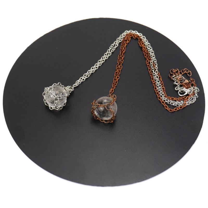 Natural Crystal Holder Necklace Colorful Stone Mesh Pocket Pendant Choker Adjustable Chain Neckchains for Women Girl