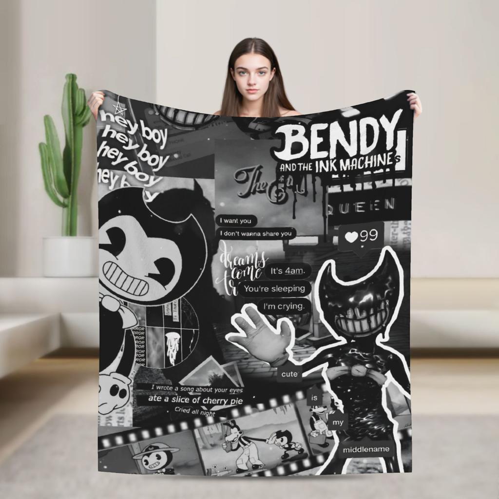 Bendys Horror Game Inked Machines Fashion Blanket Puzzle Fuzzy Funny Warm Throw Fashion Blanket for Home Spring Autumn Couch