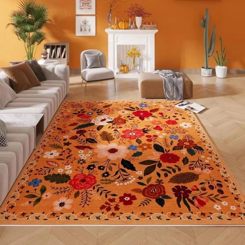 Luxurious Vintage Floral Area Mat Non-Slip, Machine Washable Perfect for Living Room, Bedroom, and Home Decor, Polyester Mat