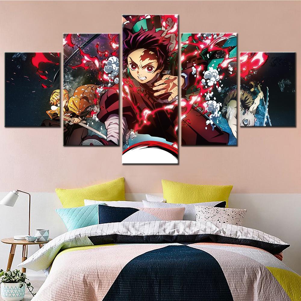 Minimalist Anime Demon Poster Japan Comic 5 Pieces Wall Art Canvas Prints Modular Pictures Kids Room Decoration Teenager Paper