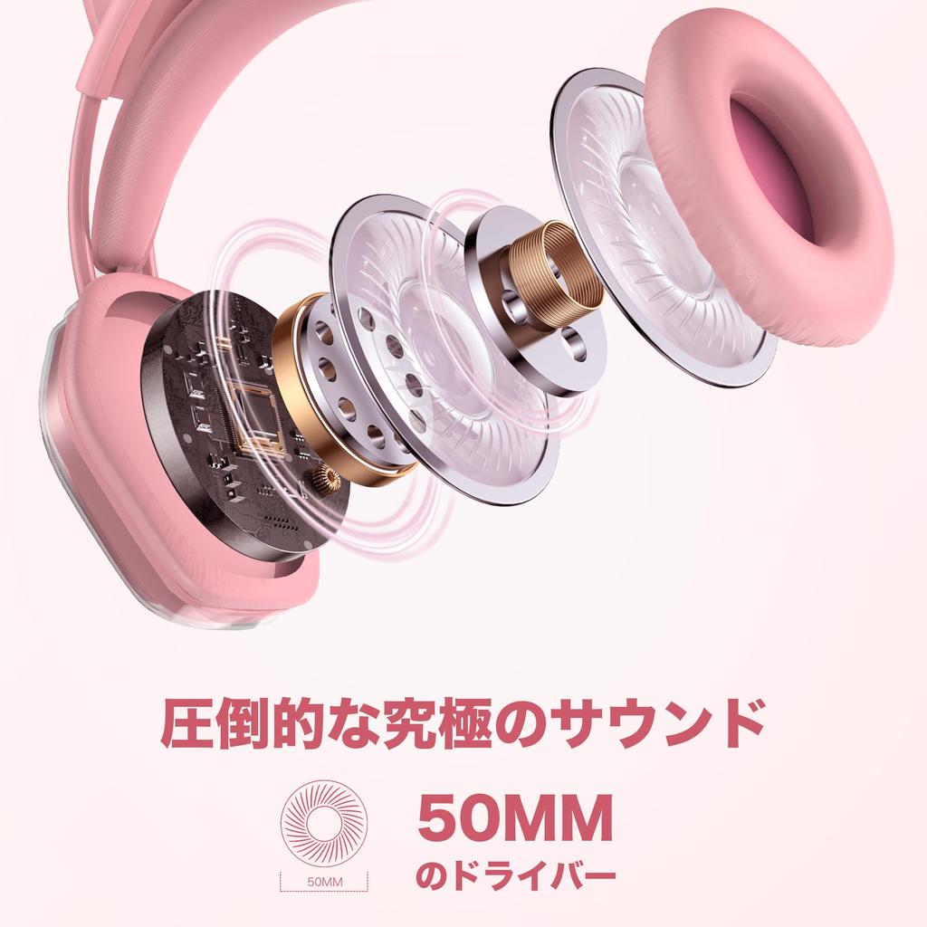 Wantek V10 Gaming-Headset, Katzenohren-Kopfhörer, Kabelgebundenes Gaming-Headset mit Mikrofon, USB, 3,5 mm Analog, 50-mm-Treiber, Unidirektionales Mikrofon, Rauschen