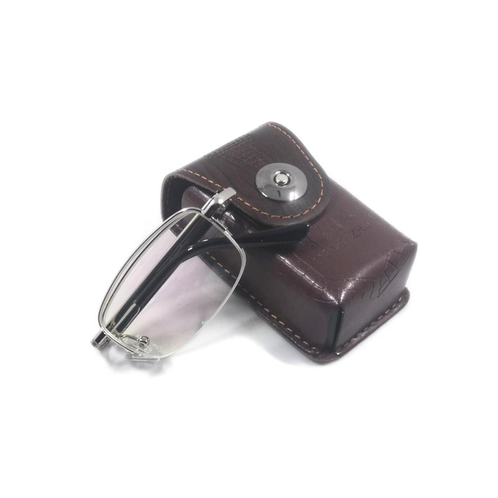 Reading Compact Folding Stylish Metal Senior with Dedicated Leather H6102 [Henghao] Glasses, Half-Rim, Glasses, Frame, Glasses, Case, (Silver, 3.50)
