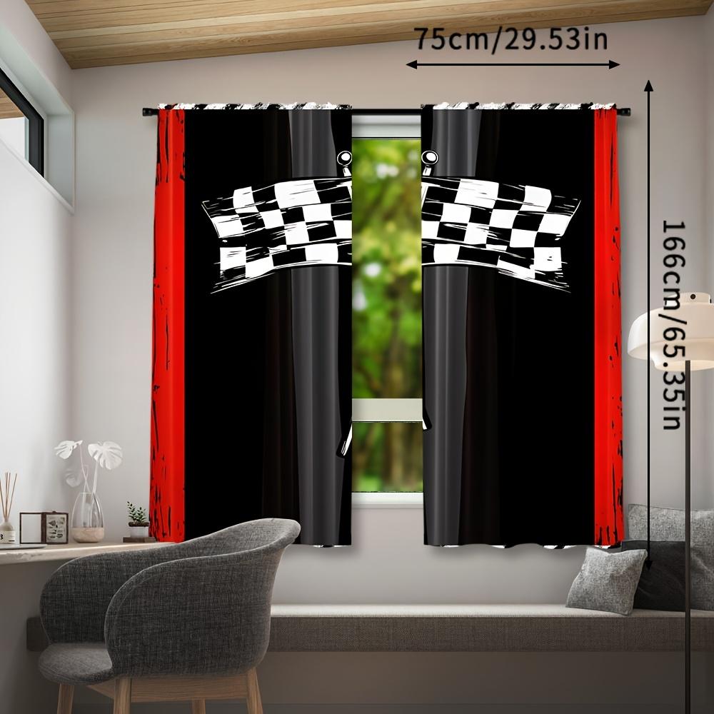 Black Red Checkered Flag Curtain Panels Sporty Racing Theme Window Curtains Modern Decor Living Room Bedroom Room Divider