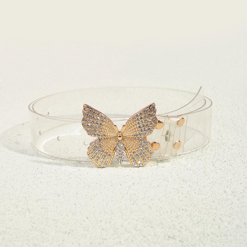 Butterfly Diamond Flat Panel Women's Sweet and Versatile PU Belt PVC Sweet Belt
