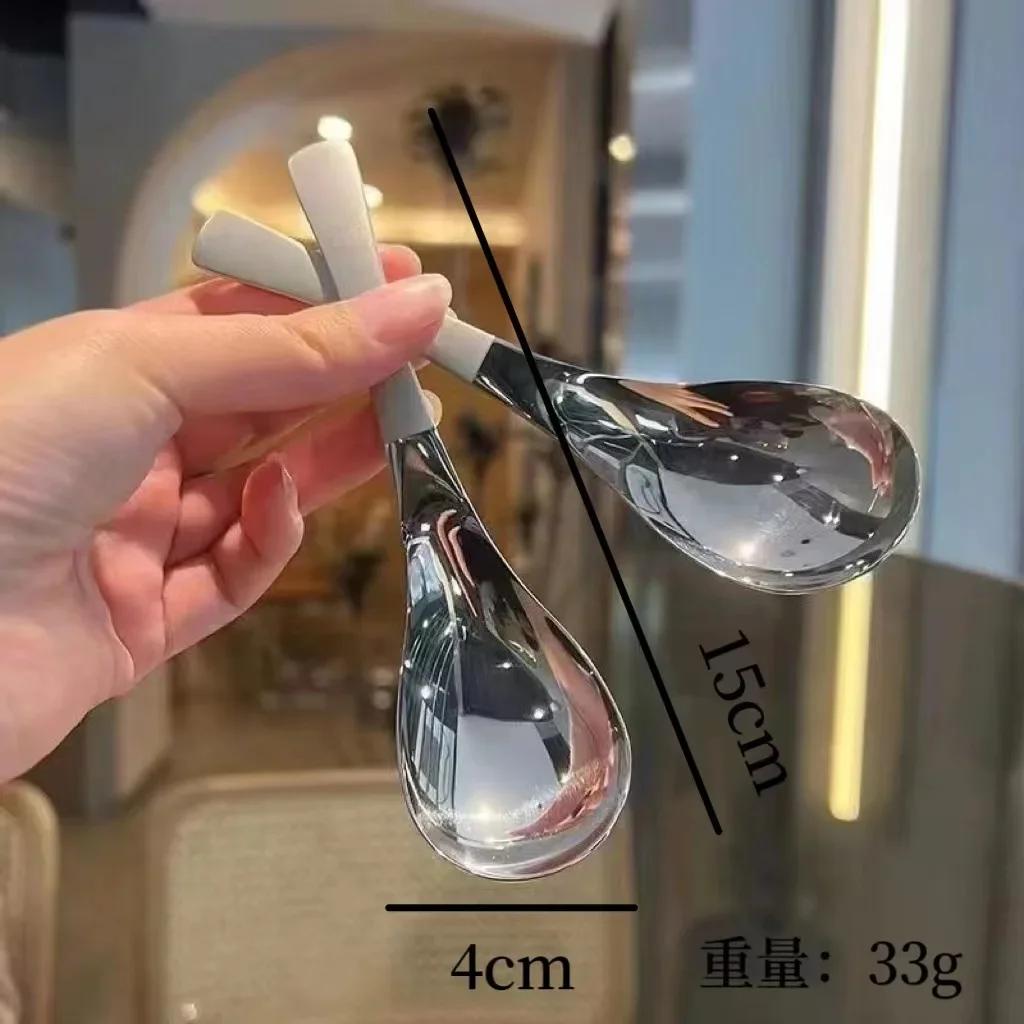 Stainless steel spoon Round bottom  Household tableware deepen Chinese dinner spoon  extended