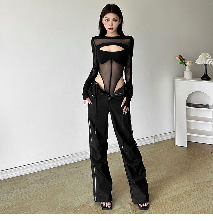Women's Sheer Mesh Long-sleeve Bodysuit