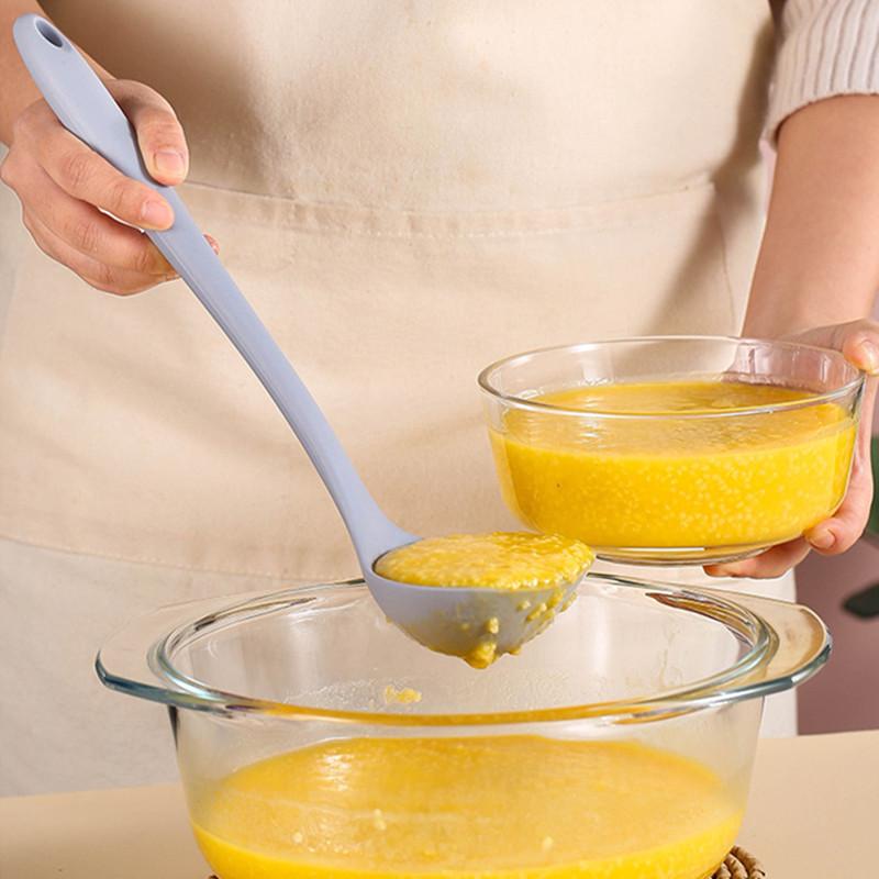 Long Handle Silicone Soup Spoon Large Ramen Noodles Tablespoons Pot Porridge Ladle Scoop Kawaii Japanese Kitchen Utensils