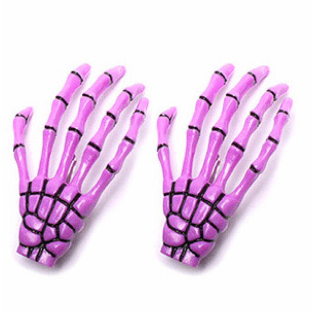 2PCS Women Harajuku Skull Skeleton Hand Hair Clip Bone Claw Hairpin Halloween Hair Accessories
