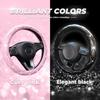 Cute Sparkly Black Car Steering Wheel Cover, Soft Breathable Anti-Slip PU Leather Steering Wheels Covers With Diamond Bling Rhinestone,Universal