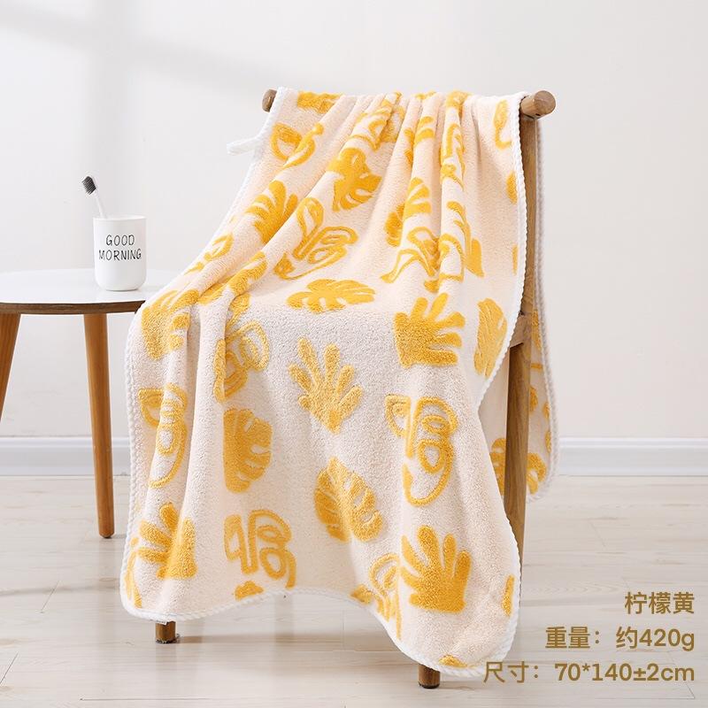 

полотенце увеличенное и утолщенное коралловый флис контрастного цвета жаккардовое банное полотенце бытовое взрослое банное полотенце мягкое водопоглощение и нелегко 70*140cm лимонно-желтый