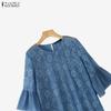 ZANZEA Women Casual Round Neck 3/4 Sleeve Elegant Lace Patchwork Dress