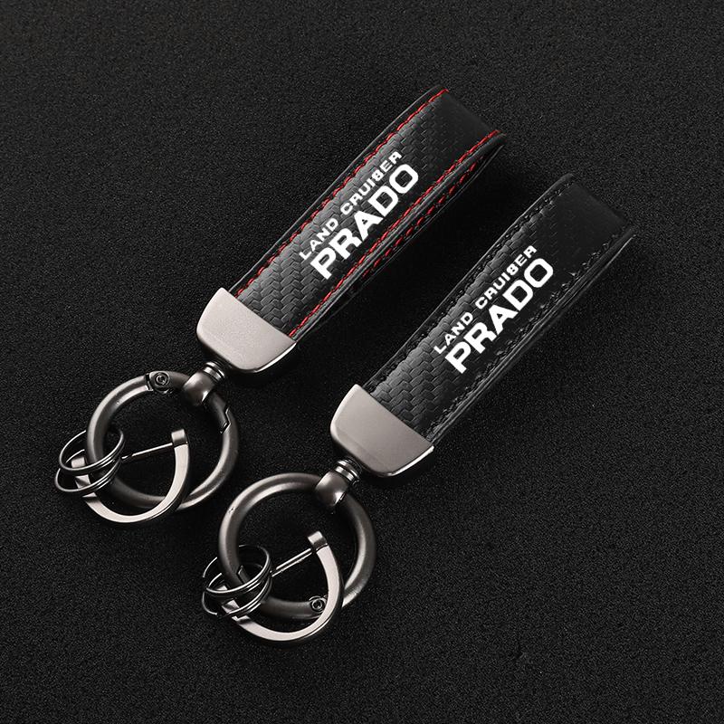 Leather car keychain Horseshoe Buckle Jewelry for Toyota Prado 120 Fj150 Land Cruiser with logo car Accessories RA1