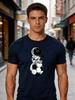 Unisex Crew Neck Tee Astronaut Football Cartoon Front Print Short Sleeve Oversized Male Daily Casual Soft Breathable Basic Wear Top