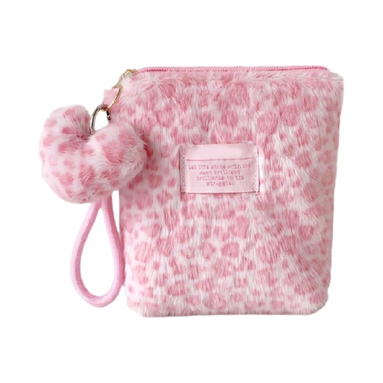 Winter Leopards Pattern Makeup Pouches Portable Beauty Storage Case Girl Portable Sanitary Cotton Bag
