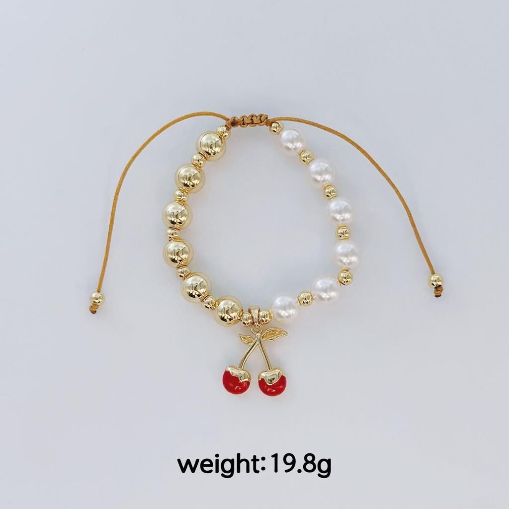 Hot-Selling Mother'S Day Beaded Cherry Bracelet Pearl Bracelet Niche Personality Dripping Oil Strawberry Round Bead Jewelry