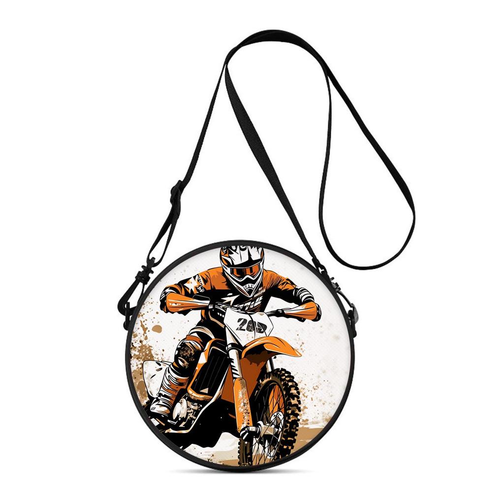 Motorcycle Print Round Shoulder Bag Casual Messenger Bag for Woman Best Gifts 2D Flat Casual Daily Crossbody Bag
