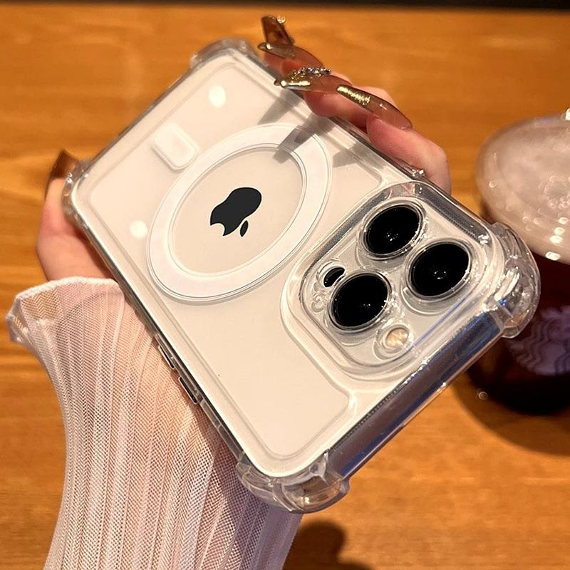 Luxuriöse kabellose Lade-Magsafe-Stoßfeste Handyhülle für iPhone 15 14 11 12 13 Pro Max 15 Plus Transparente magnetische Bumper-Abdeckung