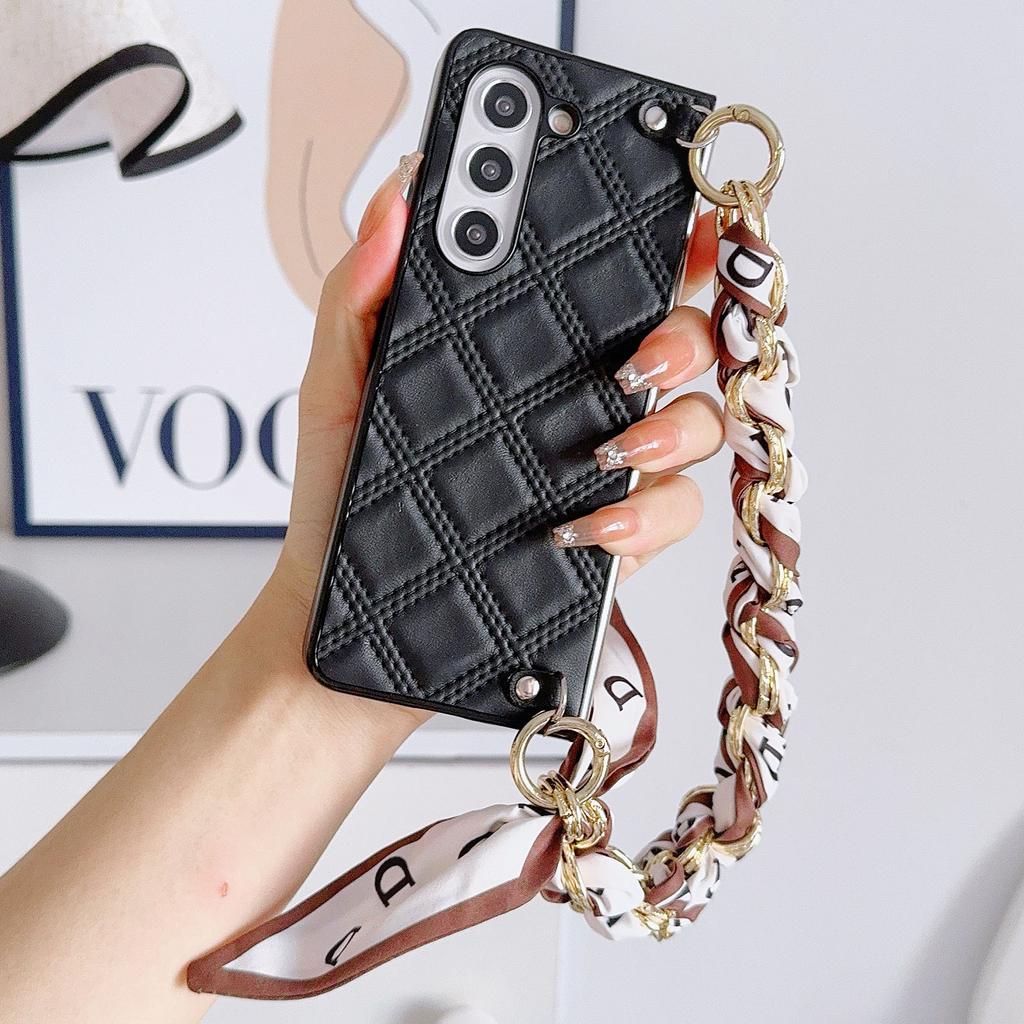 For Samsung Galaxy Z Fold6 5G Case Pattern Leather+PC Phone Cover with Scarf Strap