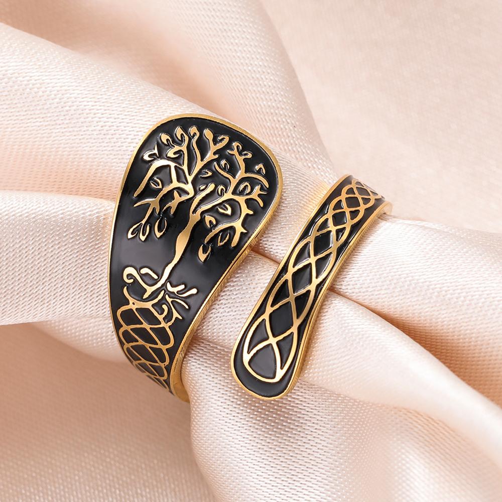 Dawapara Norse Yggdrasil Ring Tree of Life Adjustable Ring Celtics Knot Good Luck Symbol Stainless Steel Jewelry