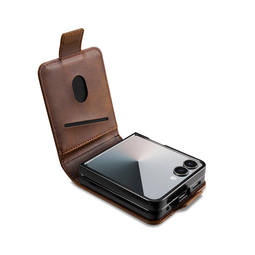 AZNS For Samsung Galaxy Z Flip7 5G Case Card Holder Cowhide Texture PC+PU Leather Phone Cover