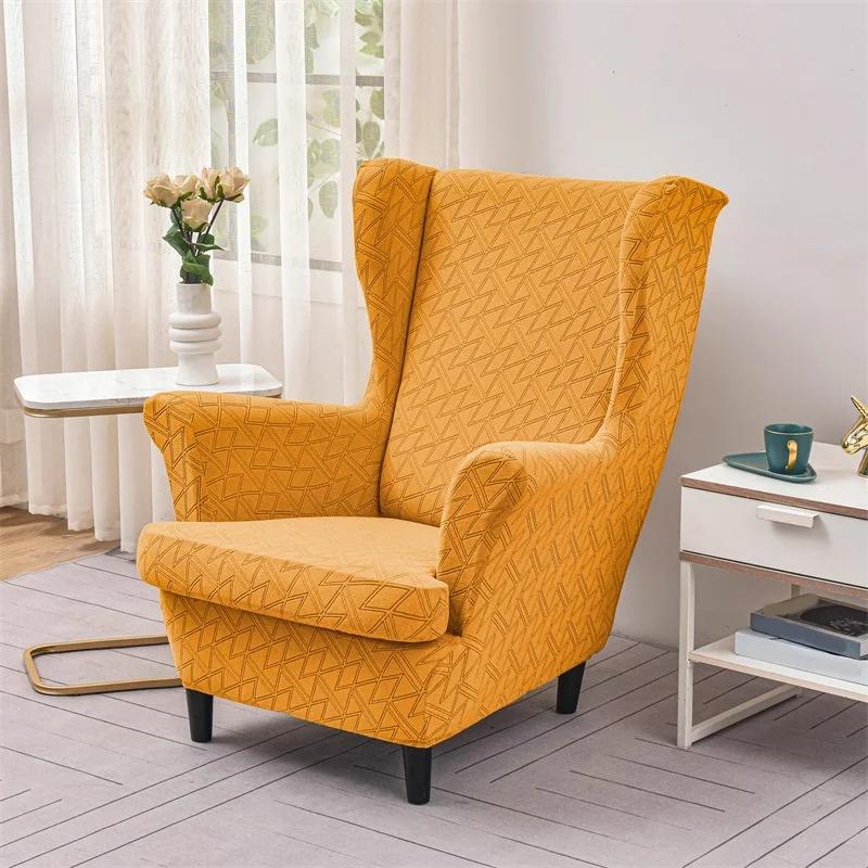 Jacquard Ohrensesselbezug Stretch Ohrensesselbezüge Elastischer Rutschfester Sesselbezug mit Kissenbezug Schutz Heimdekor