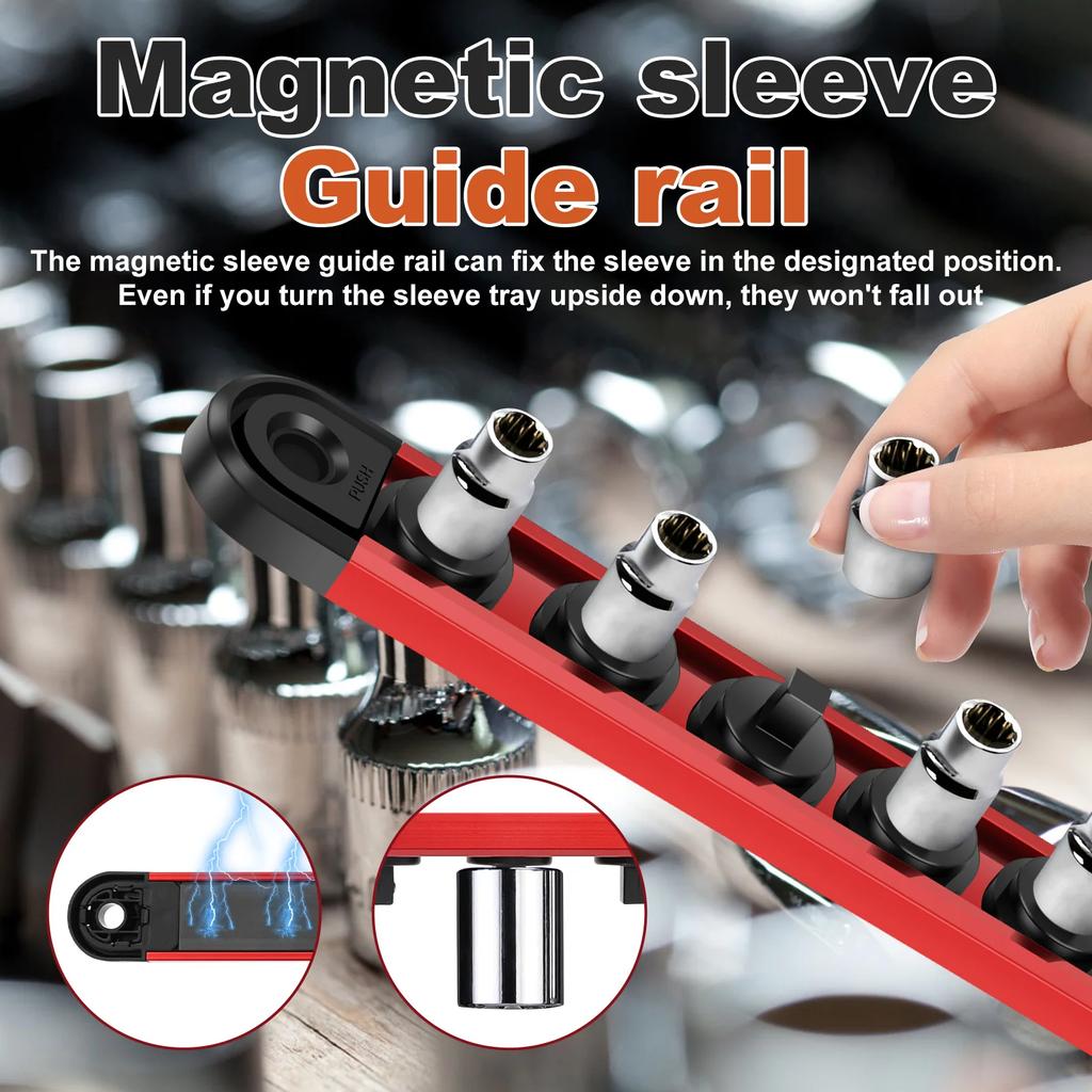 3Pcs Magnetic Socket Organizer Rail Set Stainless Steel  with 12/14 360° Rotatable Removable Clip for Toolbox for Mechanic DIY