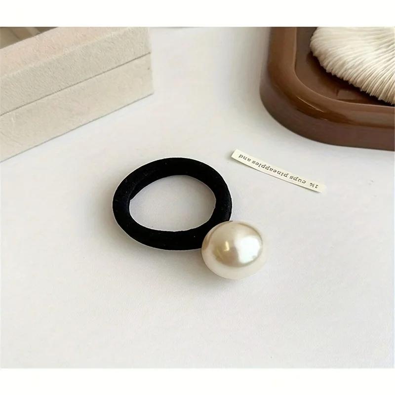 Korean Fashion Simple Pearl Headband with Small Fragrance High Elasticity Headband Bold Seamless Towel Loop Tie Head Rubber Band