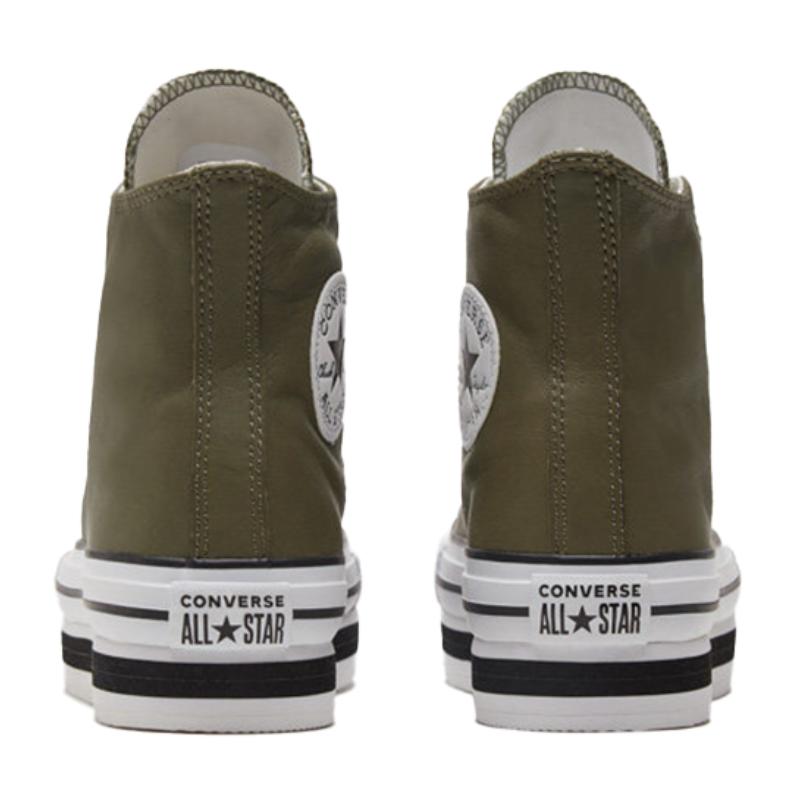 Converse Chuck Taylor All Star Platform Laye Comfortable Casual Leather Non-Slip Abrasion Resistant High Top Espadrilles Women's Green