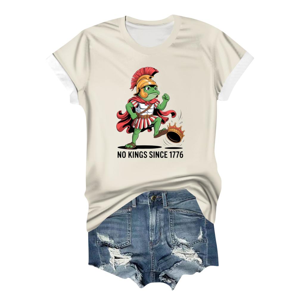 Women's Casual Printed T-shirt Round Neck Pullover Short-sleeved Top