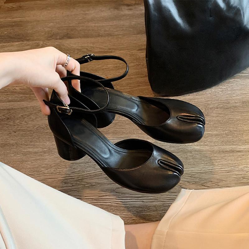 Moda Moda Rozdzielony palec Lakierowana skóra Tabi Damskie czółenka Lato Jesień Pasek na kostce Mary Janes 6cm Gruby wysoki obcas Buty dla dziewcząt studentek