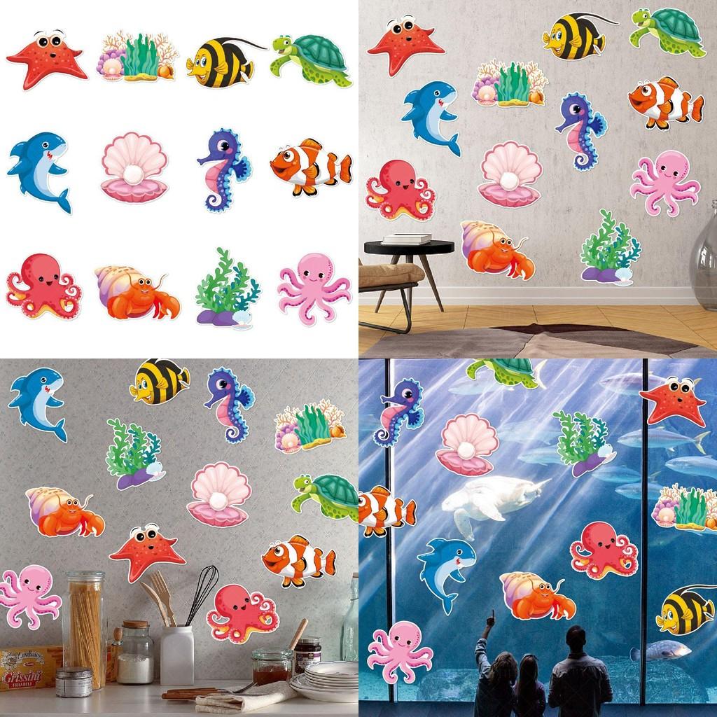 Kid Party Birthday Ocean Theme Wall Stickers With Starfish Turtles Sharks Design