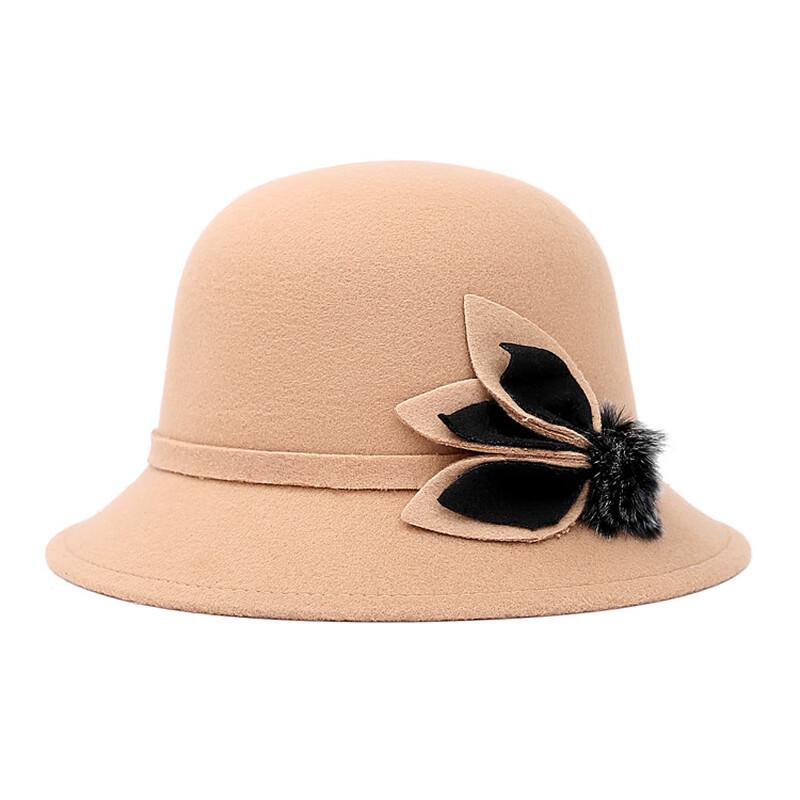 ZHENYUEQI Women's Retro Leaf Pompom Felt Cloche Hat