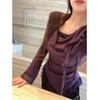 Velvet Lace Swing Collar Slim Fit Women's Long Sleeve Irregular Top