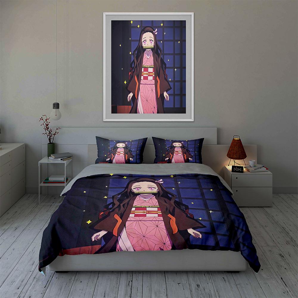 Design personaj anime. Seturi lenjerie de pat Huse de pilotă Huse de pernă cadouri (1 * Față de pilotă 2 * Fețe de pernă, fără umplutură de pilotă)