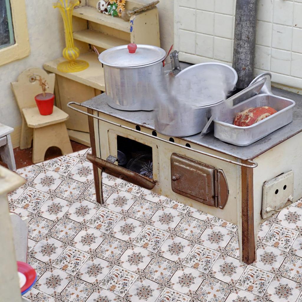 VICASKY Miniature Dollhouse Floor Scale Retro Floral Design Floor Dollhouse 16x12 Model Decor Tiles, 1/12 Mats, Accessories, Inches, Vintage-Style