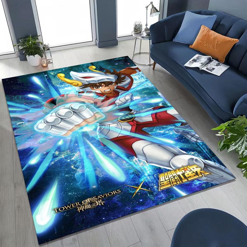 Retro Anime Saint Seiya Gold Saint Cartoon Rug for Bedroom Living Room Sofa Home Doormat Decor,Kids Play Non-slip Floor Mat Gift