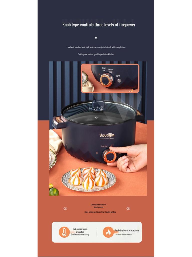 Multifunctional Electric Hot Pot & Frying Pan for Steaming, Stewing, and Noodle Cooking - Perfect for Dorms